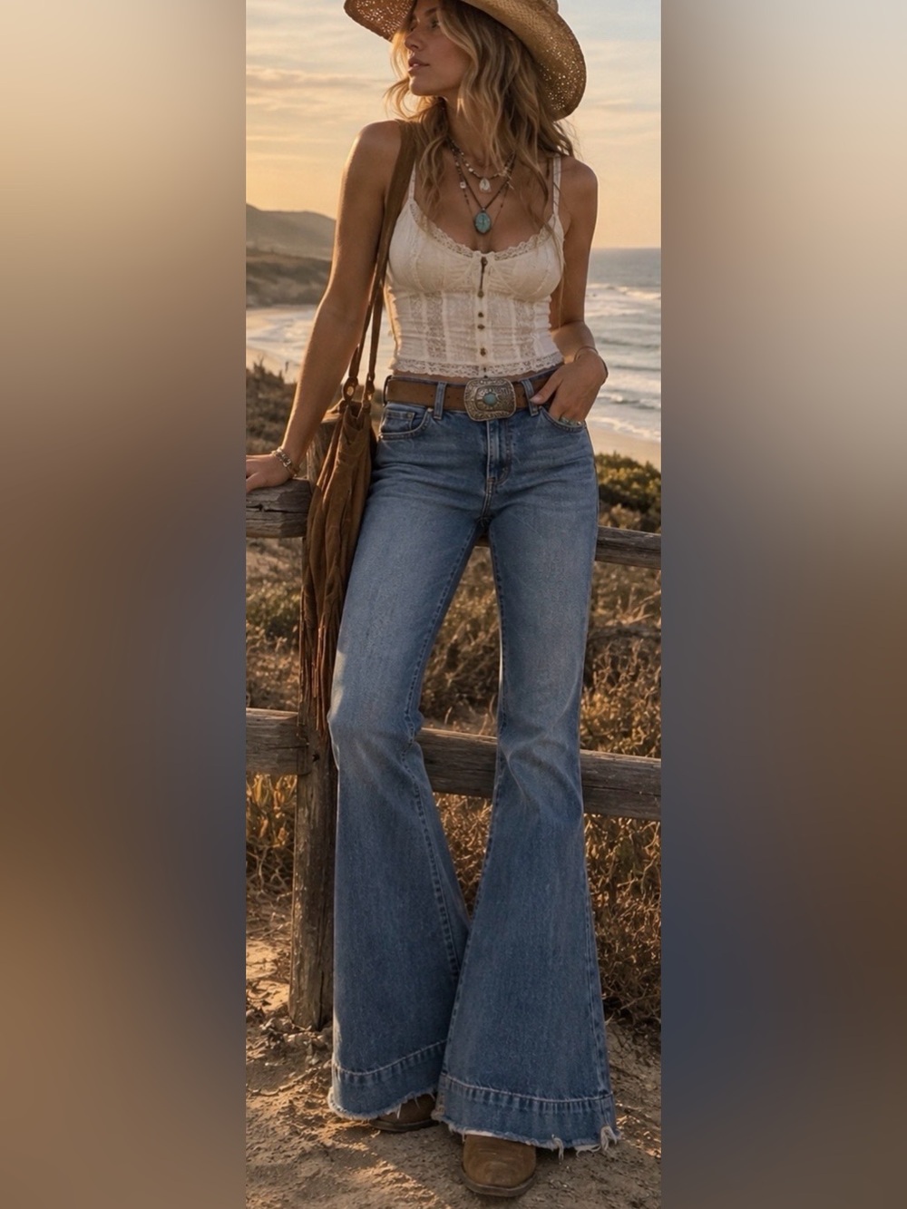 Express ’70s Flare Mid Rise Jeans 4R Medium Wash Raw Hem 100% Cotton Boho - Picture 10 of 10